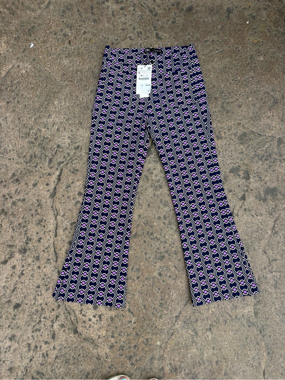 Zara Black and Purple Geometric Flare pants